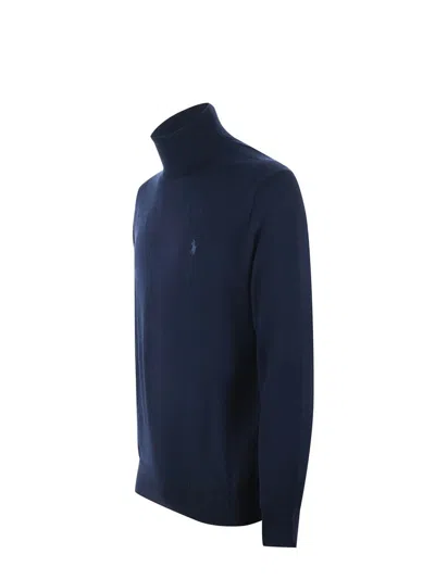 Polo Ralph Lauren Refined Turtleneck Sweater In Deep Navy Wool In Blue