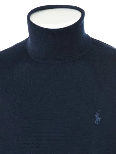 Polo Ralph Lauren Refined Turtleneck Sweater In Deep Navy Wool In Blue