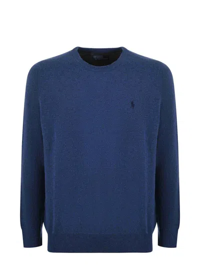 Polo Ralph Lauren Navy Blue Fine Knit Crew Neck Sweater In Blu Melange