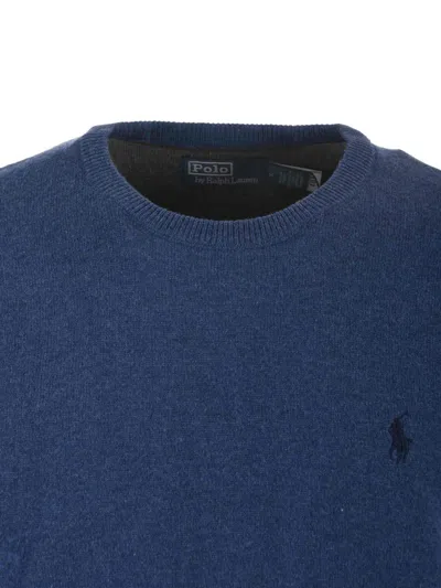 Polo Ralph Lauren Navy Blue Fine Knit Crew Neck Sweater In Blu Melange