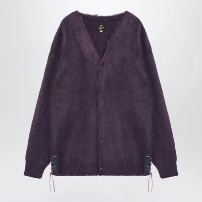 Needles Viola Mohair Cardigan Elbow Patches In Purple