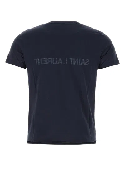 Saint Laurent Reverse Logo T-shirt In Marinenaturel
