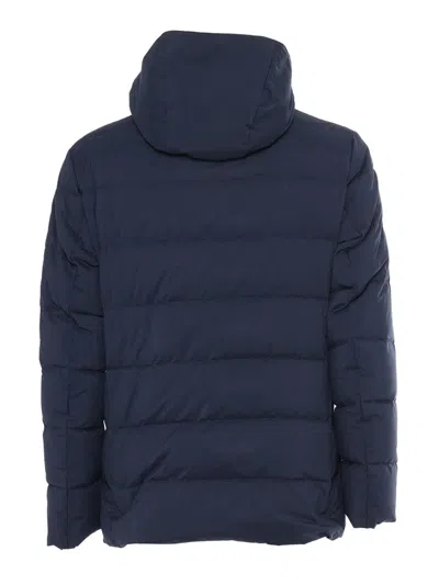 Fay Double Breasted Hooded Down Jacket In Blue