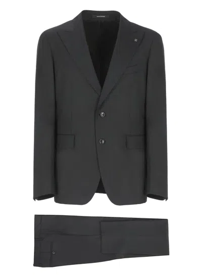 Tagliatore Blue Virgin Wool Tuxedo Suit In Black