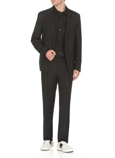 Tagliatore Blue Virgin Wool Tuxedo Suit In Black