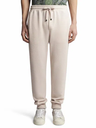 Etro Pegaso-embroidered Wool Jogging Trousers In Beige