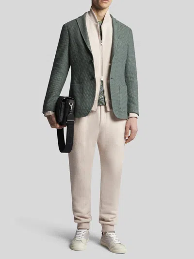 Etro Pegaso-embroidered Wool Jogging Trousers In Beige