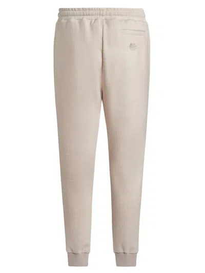 Etro Pegaso-embroidered Wool Jogging Trousers In Beige