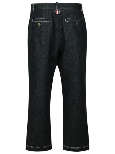 Thom Browne Mens Black Logo-tab Straight-leg Denim Jeans In Black