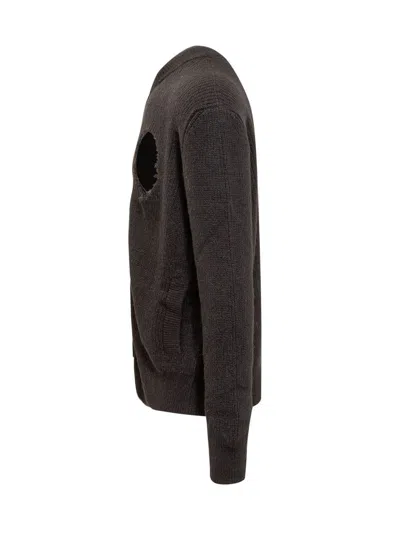 Mm6 Maison Margiela Cotton Blend Sweatshirt With Frontal Cut-out Detail In Black