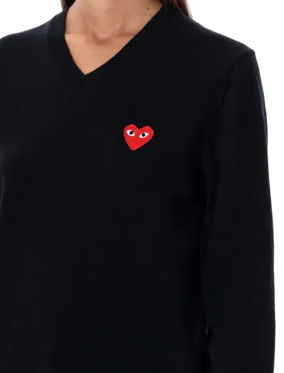 Comme Des Garçons Play Heart-patch Wool Jumper In Black