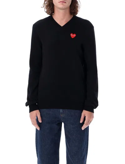 Comme Des Garçons Play Heart-patch Wool Jumper In Black