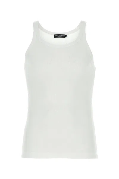 Dolce & Gabbana Classic Fit Cotton Blend Tank Top With Ribbed Texture In White