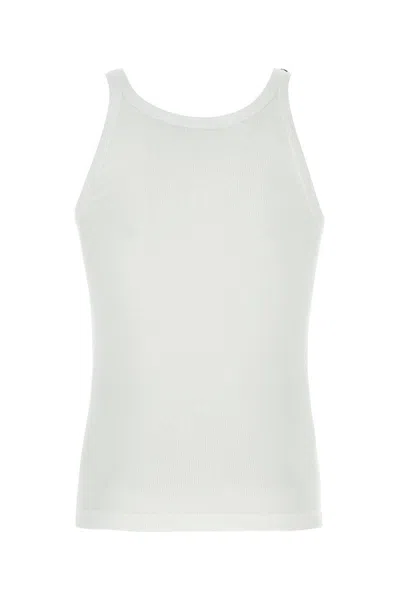 Dolce & Gabbana Classic Fit Cotton Blend Tank Top With Ribbed Texture In White