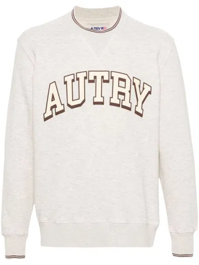 Autry Logo Print Crewneck Sweatshirt In Beige
