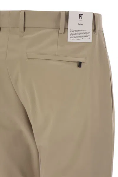 Pt Torino Epsilon Trousers In Technical Fabric In Light Beige