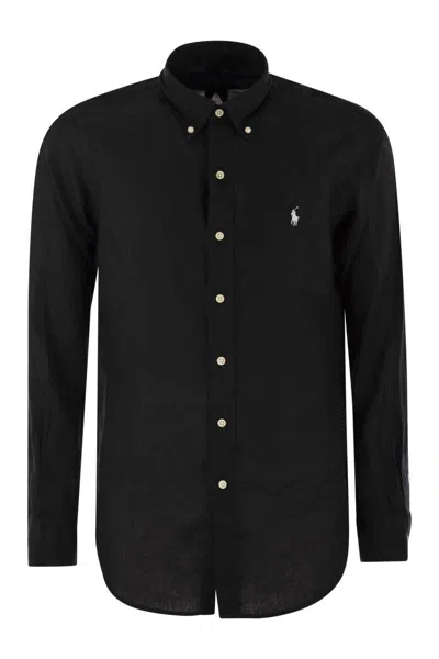 Polo Ralph Lauren Black Shirt With Button-down Collar And Pony Embroidery On The Front In Black