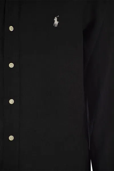 Polo Ralph Lauren Black Shirt With Button-down Collar And Pony Embroidery On The Front In Black