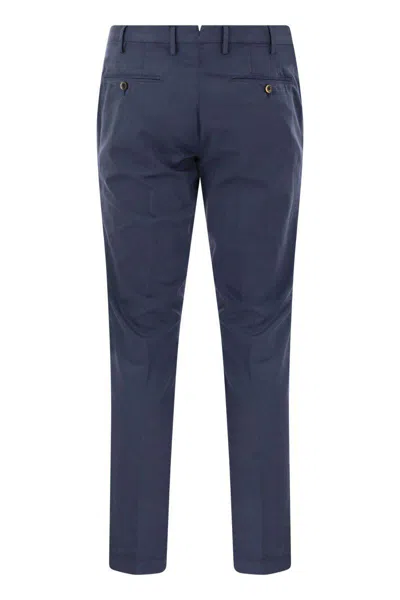 Pt Torino Skinny Trousers In Cotton And Silk In Night Blue