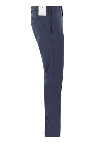 Pt Torino Skinny Trousers In Cotton And Silk In Night Blue