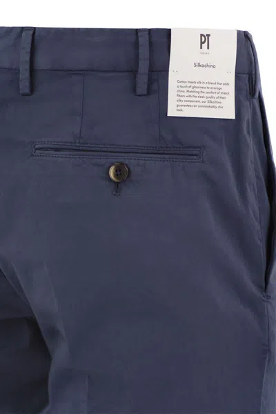 Pt Torino Skinny Trousers In Cotton And Silk In Night Blue