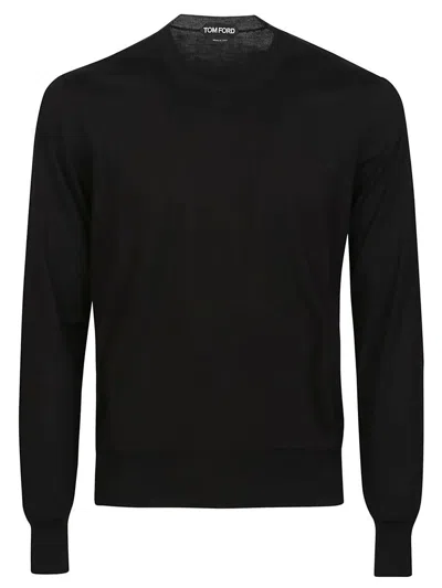 Tom Ford Round Collar Long Sleeve Sweater In Black