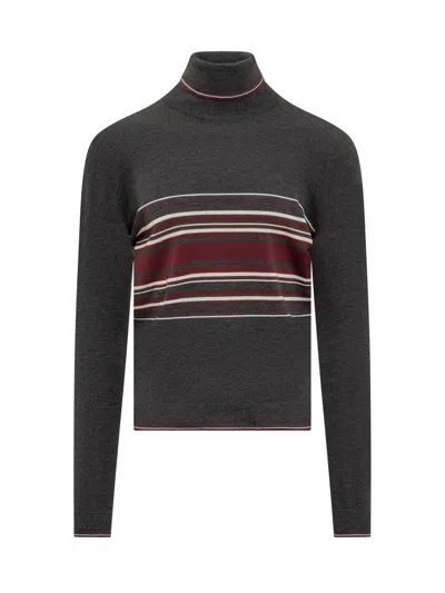 Dolce & Gabbana Turtleneck Virgin Wool Sweater With Unbalanced Stripe Motif In Black