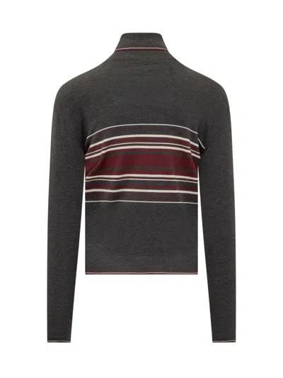 Dolce & Gabbana Turtleneck Virgin Wool Sweater With Unbalanced Stripe Motif In Black