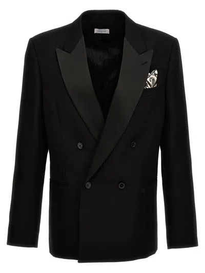 Off-white Double-breasted Tattoo Blazer With Satin Peak Lapel In Black