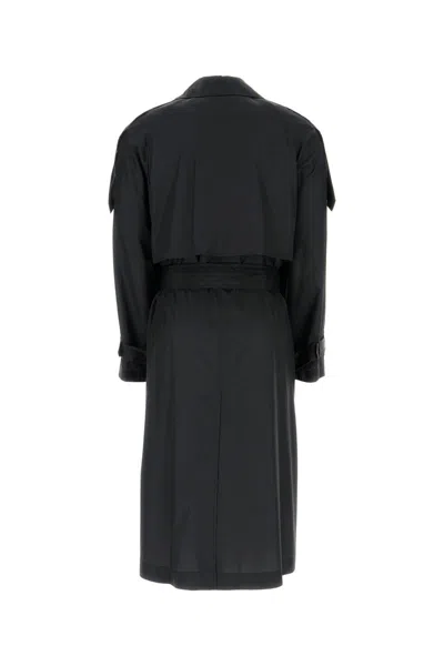 Burberry Double-breasted Silk Trench Coat In Black