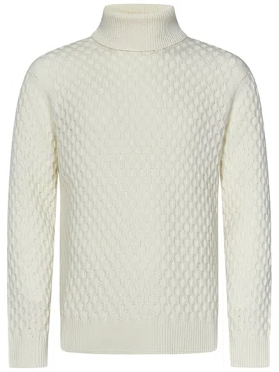 Jacob Cohen Turtleneck Sweater With Textured Honeycomb Pattern In White