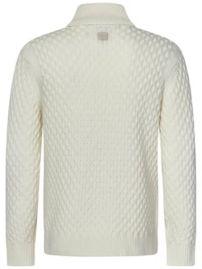 Jacob Cohen Turtleneck Sweater With Textured Honeycomb Pattern In White