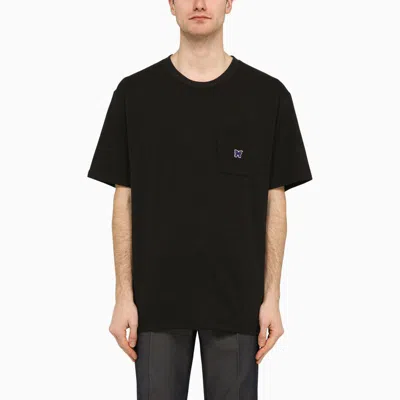 Needles Black Crewneck T-shirt With Logo Patch And Chest Pocket In Jersey In Black