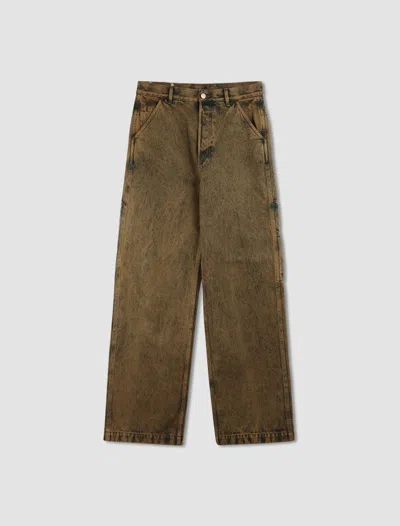 Dries Van Noten "pine" Wide Leg Distressed Finish Jeans In Beige