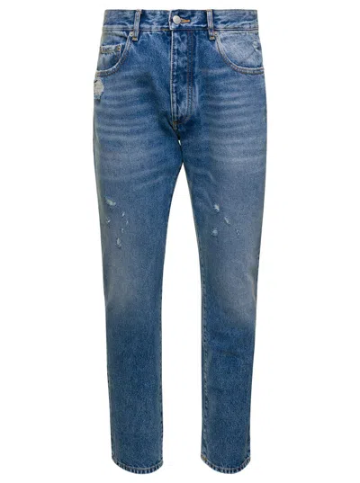 Icon Denim Light Blue Jeans With Belt Loops And Logo Patch On The Rear In Denim Man In Blue
