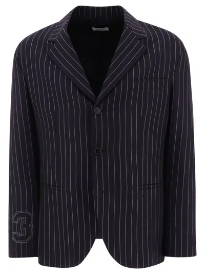 Off-white Pinstriped Blazer With Structured Silhouette In Blue