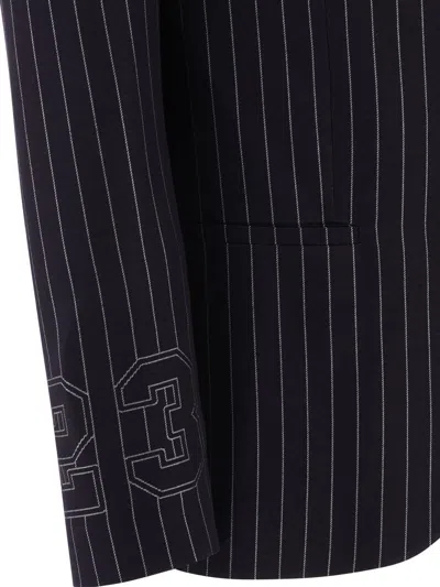 Off-white Pinstriped Blazer With Structured Silhouette In Blue