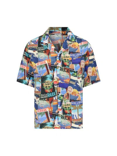 Rhude Graphic Print T-shirt With Patch Pocket In Blue