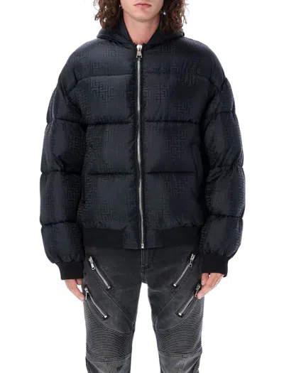 Balmain Pb Labyrinth Jacquard Nylon Puffer Jacket In Black