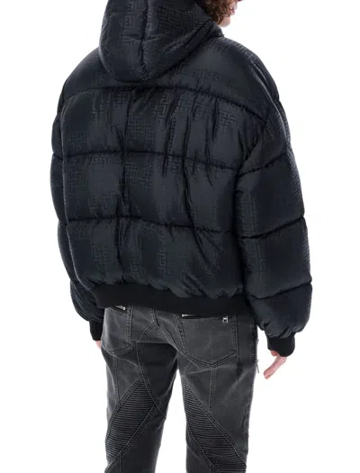 Balmain Pb Labyrinth Jacquard Nylon Puffer Jacket In Black