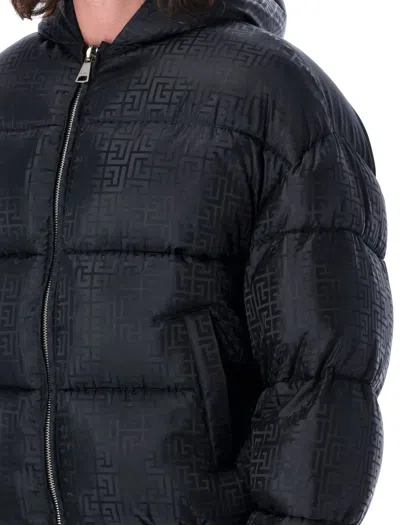 Balmain Pb Labyrinth Jacquard Nylon Puffer Jacket In Black