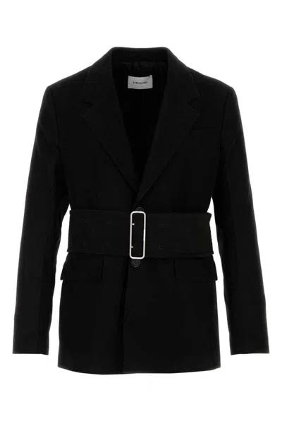 Ferragamo Single-breasted Cotton Blazer In Black