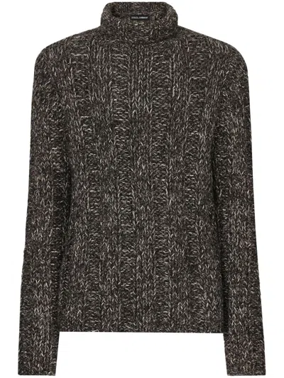 Dolce & Gabbana Cable Knit Turtleneck Sweater In Black