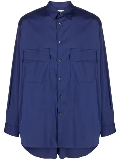 Comme Des Garçons Button-down Collar Long Sleeve Shirt With Pockets In Blue