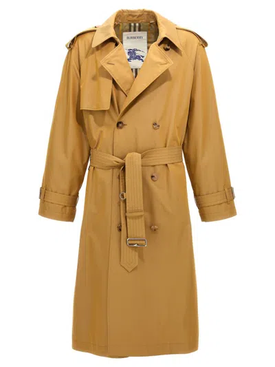 Burberry Double-breasted Long Trench Coat In Beige