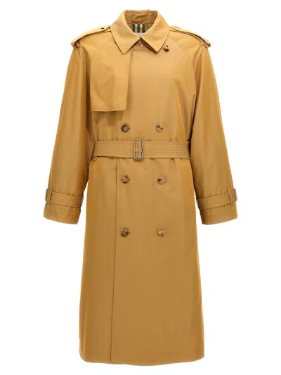 Burberry Double-breasted Long Trench Coat In Beige