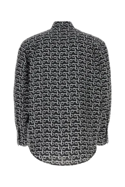 Burberry Long Sleeve Shirt With All-over Monogram Print In Silverblack