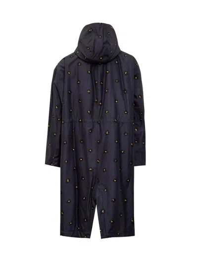 Marni Gabardine Draft Flower Trench In Blue