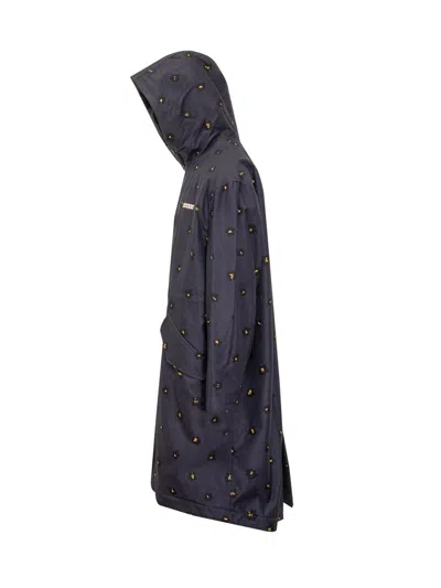 Marni Gabardine Draft Flower Trench In Blue