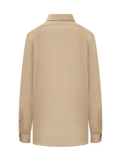 Tom Ford Pleated Plastron Shirt In Beige
